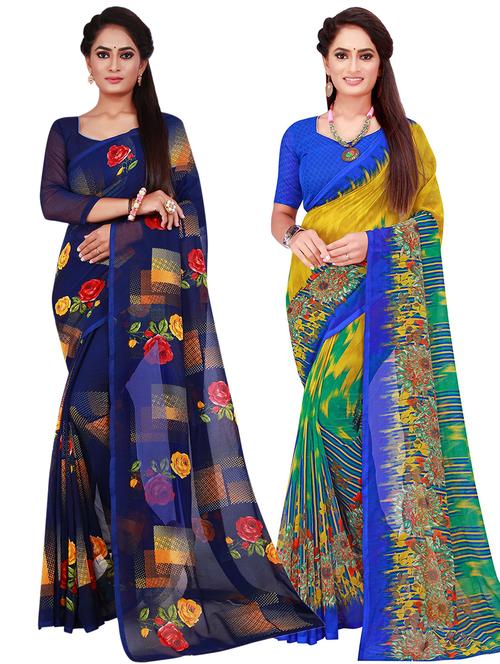pack of 2 printed sarees with blouse - 20217661 - Very Small Image - 1