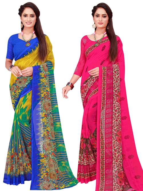 pack of 2 printed saree with blouse - 20217712 - Very Small Image - 1
