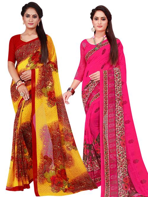 pack of 2 printed saree with blouse - 20217758 - Very Small Image - 1