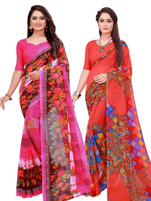 pack of 2 printed saree with blouse - 20217776 - Very Small Image - 1