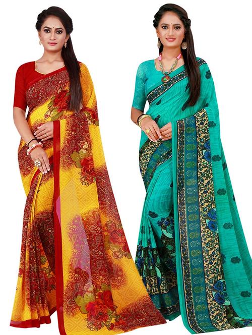 pack of 2 printed sarees with blouse - 20217899 - Very Small Image - 1