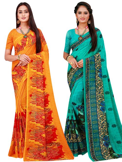 pack of 2 printed georgette saree with blouse - 20217925 - Very Small Image - 1