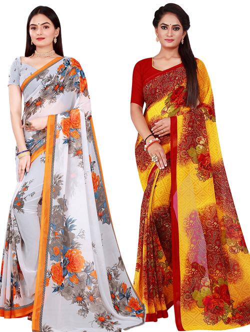 pack of 2 printed georgette saree with blouse - 20217975 - Very Small Image - 1