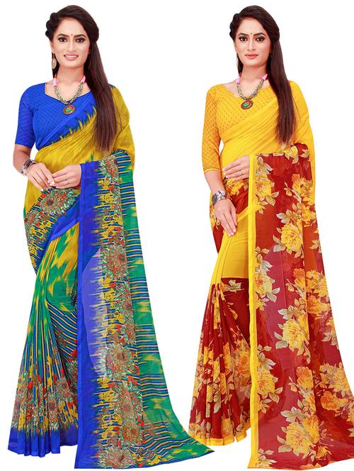pack of 2 printed georgette saree with blouse - 20218048 - Very Small Image - 1