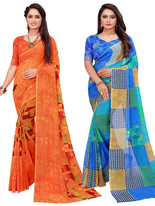 pack of 2 printed saree with blouse - 20218113 - Very Small Image - 1