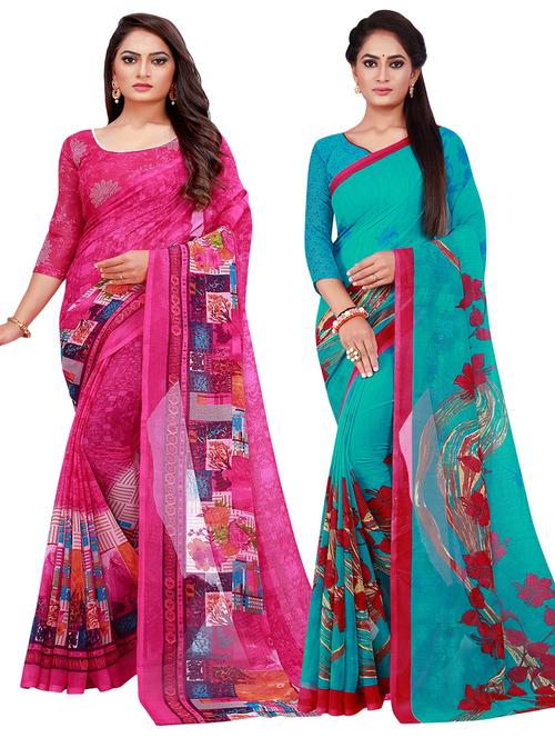 pack of 2 floral printed sarees with blouse - 20218201 - Very Small Image - 1