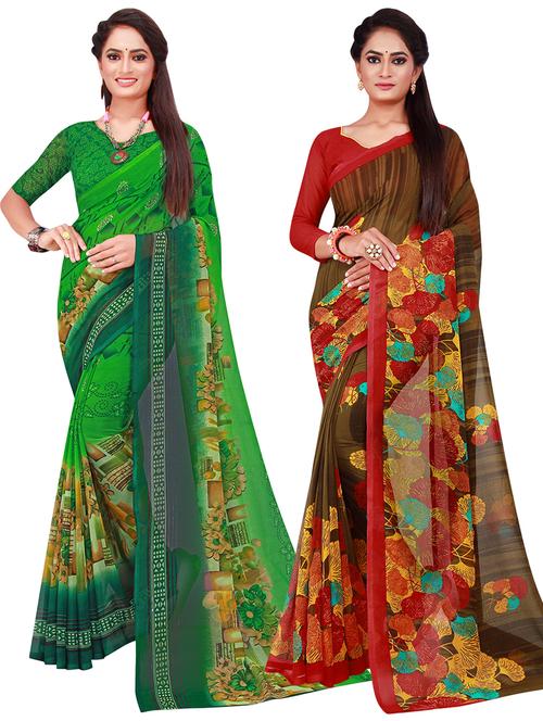 pack of 2 printed saree with blouse - 20218333 - Very Small Image - 1