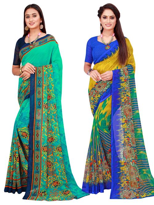 pack of 2 printed saree with blouse - 20218463 - Very Small Image - 1