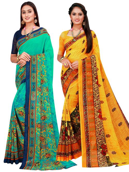 pack of 2 printed georgette saree with blouse - 20218572 - Very Small Image - 1