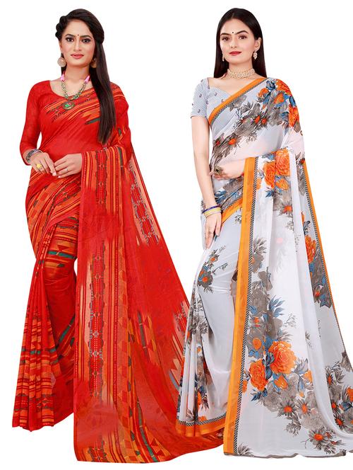 pack of 2 floral printed sarees with blouse - 20218710 - Very Small Image - 1