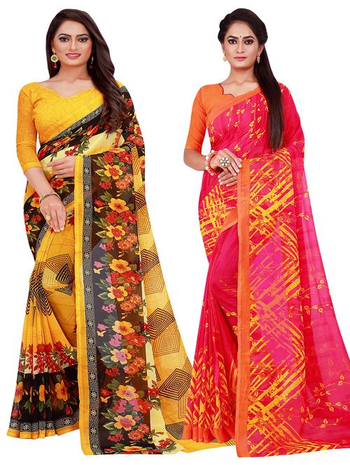 pack of 2 floral printed sarees - 20218738 - Very Small Image - 1