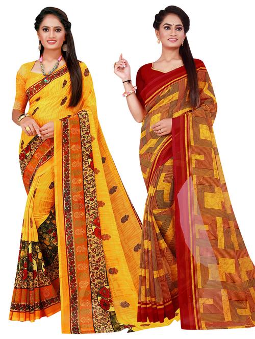 pack of 2 printed saree with blouse - 20218846 - Very Small Image - 1