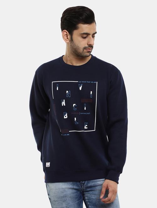 men navy blue graphic print cotton regular sweatshirt - 20220053 - Very Small Image - 1