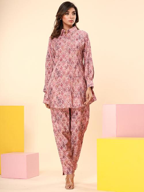 pink floral printed shirt collar co-ord sets - 20223096 - Very Small Image - 1
