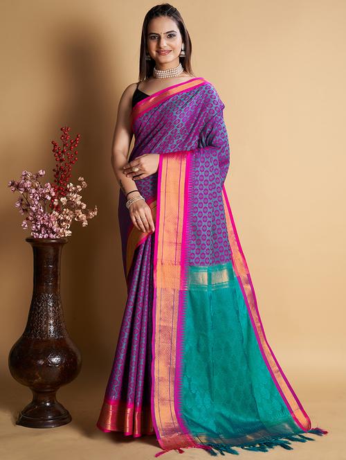 multi colored self design bordered saree with blouse - 20223344 - Very Small Image - 1