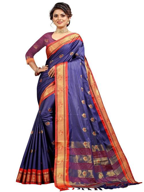 golden border jacquard work saree with blouse - 20223392 - Very Small Image - 1