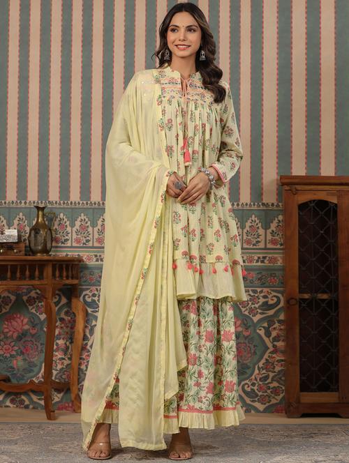floral printed kurta sharara set with dupatta - 20223785 - Very Small Image - 1