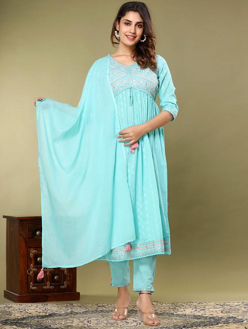 turquoise colored kurta pant set - 20223803 - Very Small Image - 1