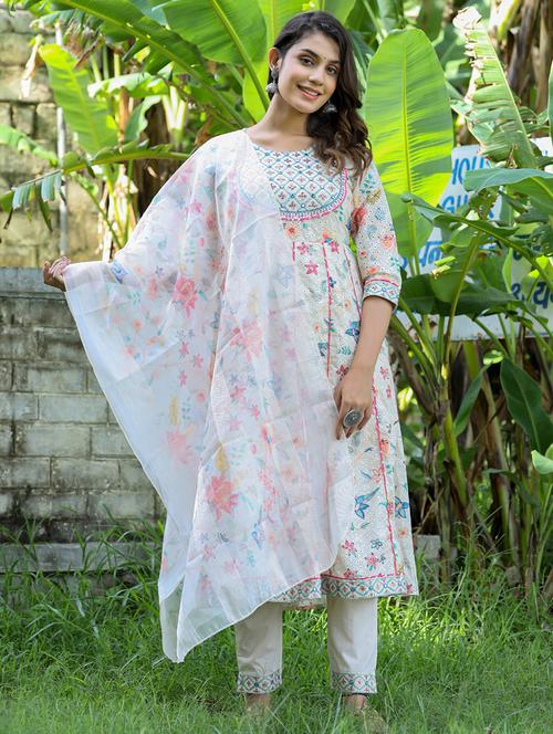 floral printed kurta pant set with dupatta - 20223811 - Very Small Image - 1