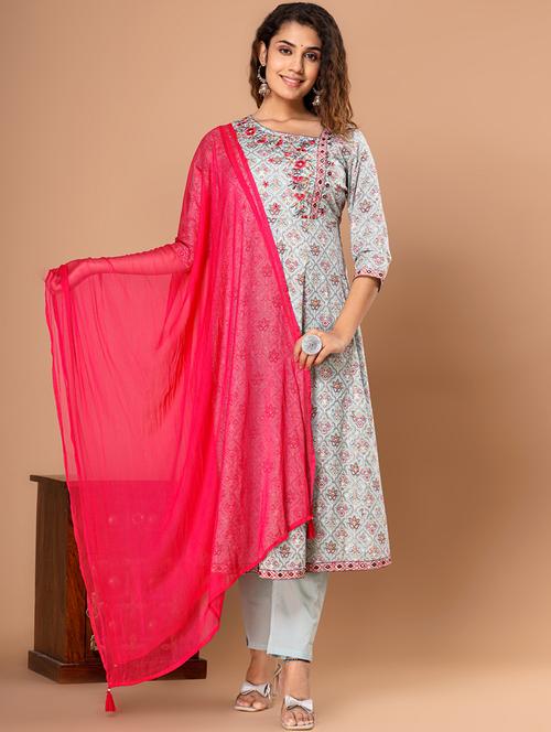 floral printed kurta pant set with dupatta - 20223837 - Very Small Image - 1