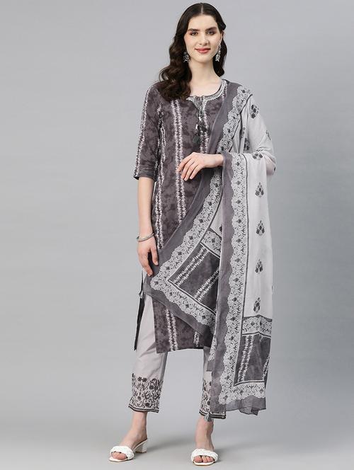 grey colored kurta pant set - 20223864 - Very Small Image - 1