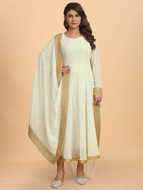 women white round neck kurta dupatta set - 20223973 - Very Small Image - 1