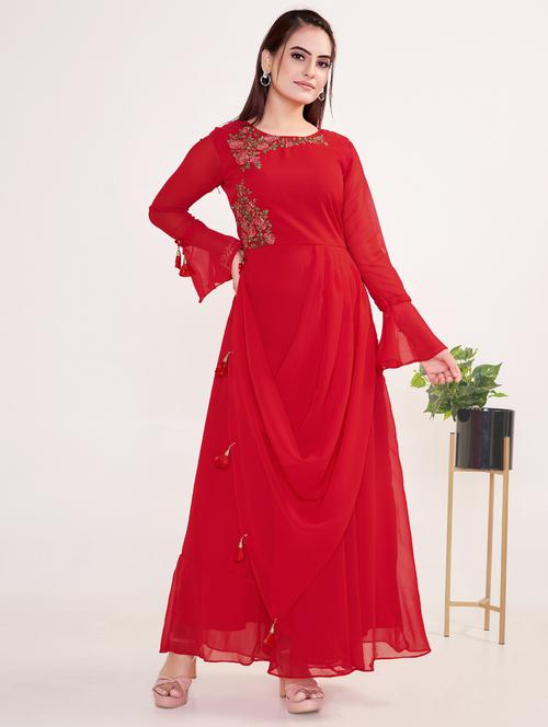 tassel detailed embroidered layered kurta - 20224268 - Very Small Image - 1
