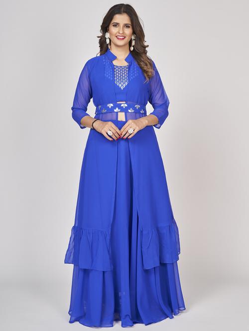 blue georgette gota work kurta with jacket - 20224492 - Very Small Image - 1