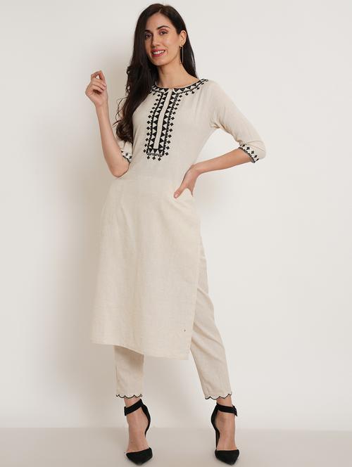 offwhite cotton kurta pant set - 20225150 - Very Small Image - 1