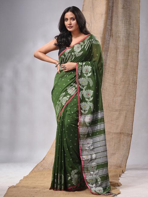 women's printed green colored saree with blouse - 20225306 - Very Small Image - 1