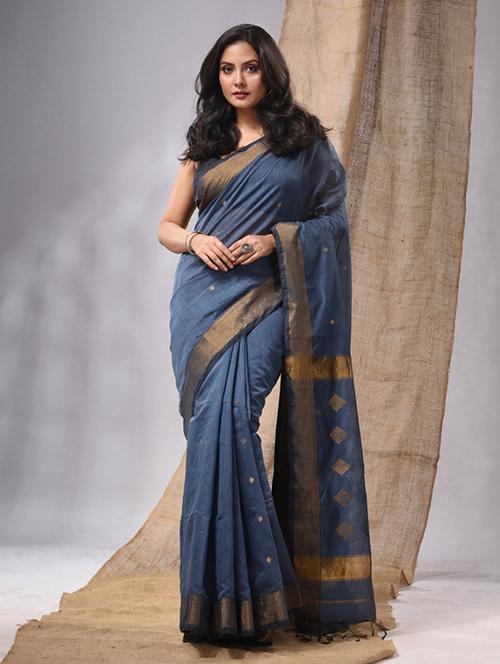 women's self design steel colored saree with blouse - 20225331 - Very Small Image - 1