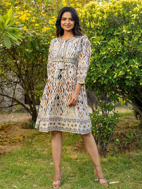 multi colored printed a-line dress - 20225574 - Very Small Image - 1