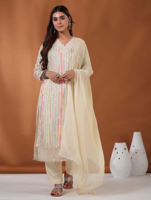 cream colored kurta pant set - 20225802 - Very Small Image - 1