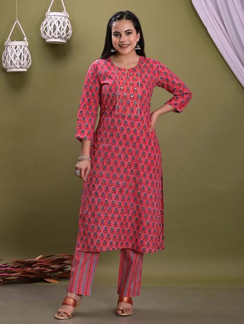 red colored kurta pant set - 20225824 - Very Small Image - 1