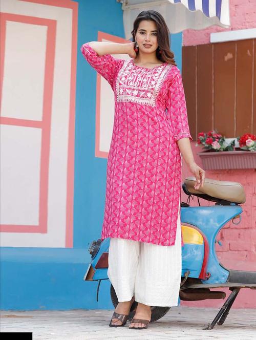 pink colored kurta palazzo set - 20225827 - Very Small Image - 1