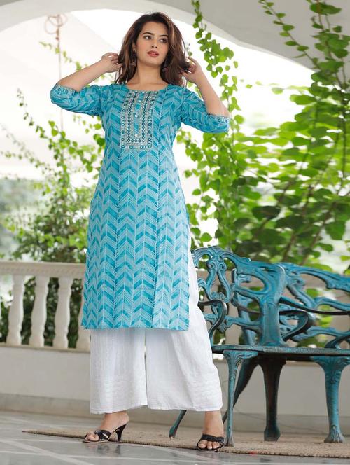 light blue colored kurta palazzo set - 20225832 - Very Small Image - 1