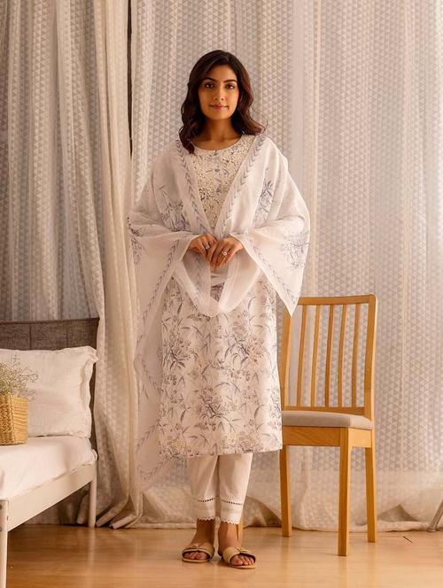 off white colored kurta pant set - 20225849 - Very Small Image - 1