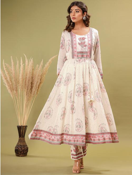 off white colored kurta pant set - 20225851 - Very Small Image - 1