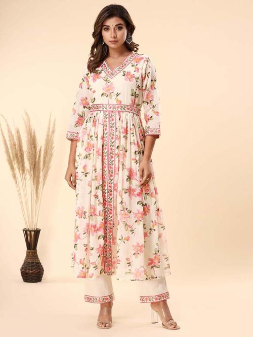 cream colored kurta pant set - 20225886 - Very Small Image - 1