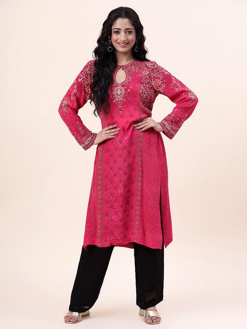 pink colored straight kurta - 20225919 - Very Small Image - 1