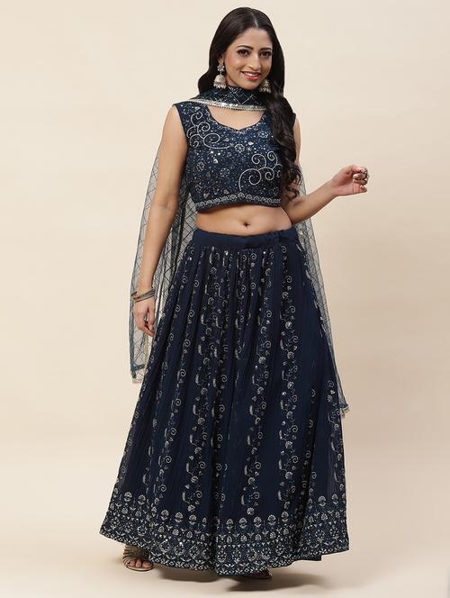 navy blue colored flared lehenga - 20225942 - Very Small Image - 1