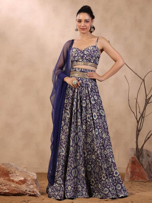 navy blue colored flared lehenga - 20225945 - Very Small Image - 1