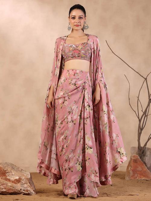 pink colored flared lehenga - 20225968 - Very Small Image - 1