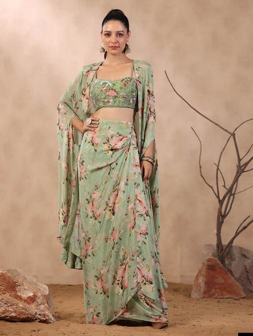 neo mint colored flared lehenga - 20225978 - Very Small Image - 1