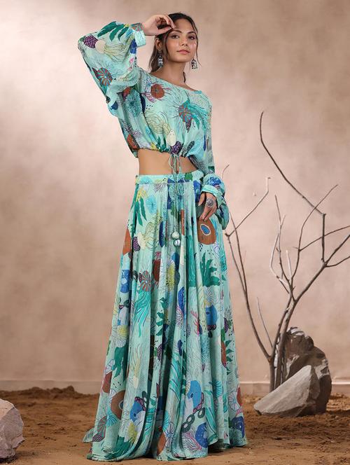 light blue colored flared lehenga - 20226008 - Very Small Image - 1