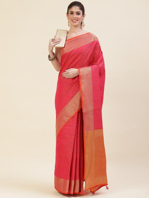 red colored printed saree with blouse - 20226102 - Very Small Image - 1