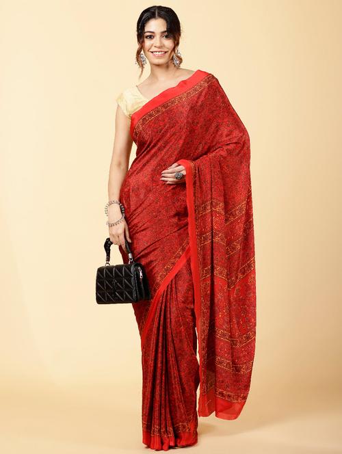 oxy fire colored printed saree with blouse - 20226130 - Very Small Image - 1