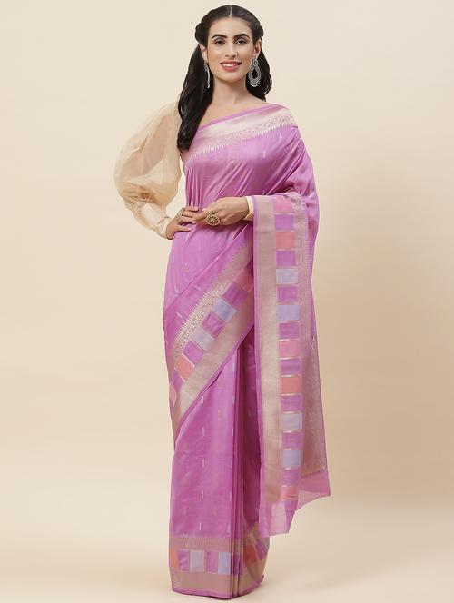 purple colored handloom saree with blouse - 20226135 - Very Small Image - 1