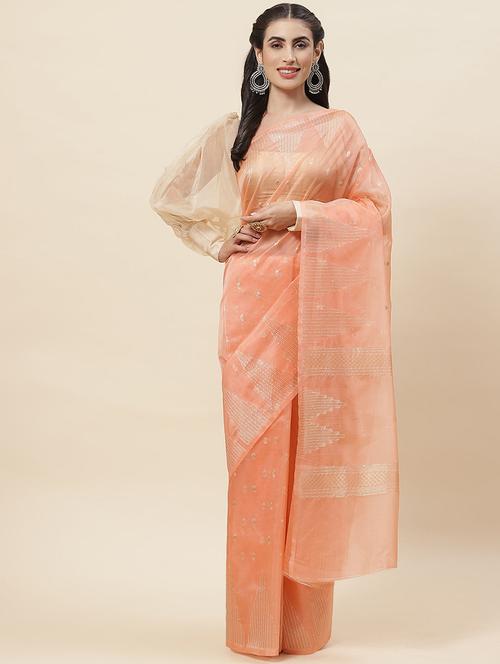 peach colored handloom saree - 20226143 - Very Small Image - 1