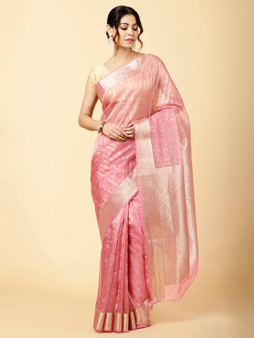 women pink stripes organza saree - 20226173 - Very Small Image - 1